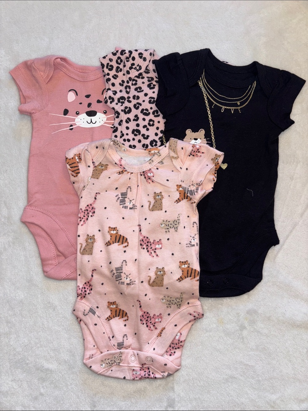 Bundles baby place Girls Pink & Black Short-Sleeve One-Piece Bodysuits - 4-Pack